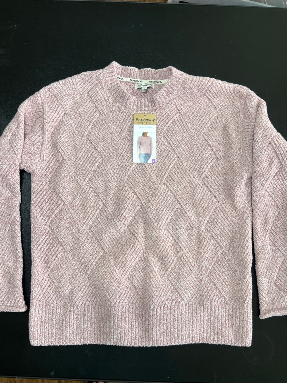 BearPaw Diamond-Pattern Chenille Sweater in Dusty Pink